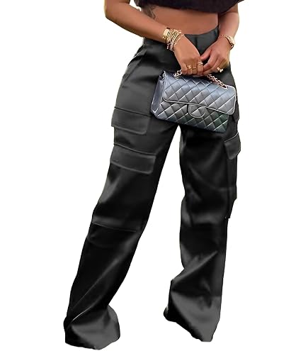 XZLUFNY Metallic Wide Leg Pants for Women High Waist Practial
