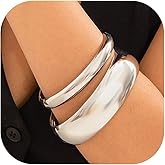 Chunky Bangle Bracelets for Women,Trendy Minimalist Wide Bangles Set 2Pcs Stackable Hammered Wrist Cuff Wrap Bracelet Prom Party Jewelry