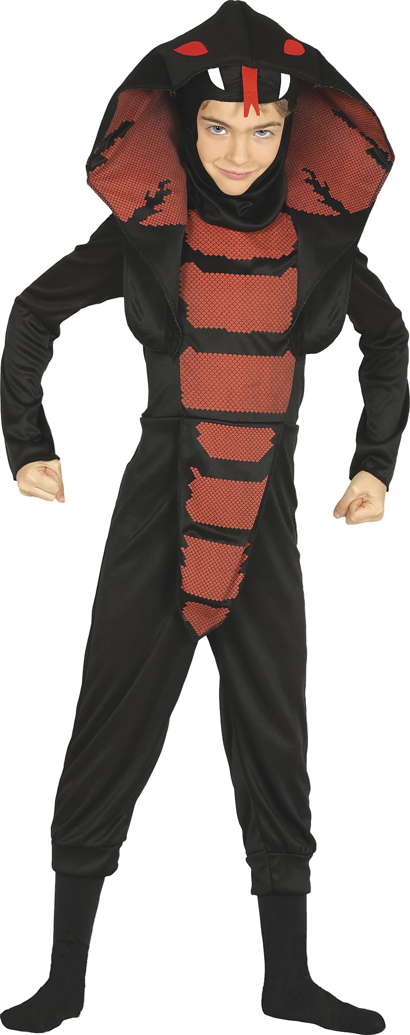 FIESTAS GUIRCA | Child Cobra Ninja Fancy Dress Costume (7-9 Years) - Hood, Mask and Jumpsuit - Ninja and Animal Costumes for Halloween and Fancy Dress Parties - Ideal for Children - Black and Red