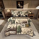 Feelyou Deer Bed in a Bag Queen Size Bear Comforter Set 7 Pieces Moose Wild Animal Rustic Cabin Country Tree Mountain Bedding Set Room Decor Brown Plaid Bed Set with Comforter, Sheet Set, Pillowcases