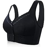 FHTECO Front Closure Bras for Odler Women Gathering Plush Size Bras Thin Cup Wireless Bras Full Coverage T-Shirt Bralettes