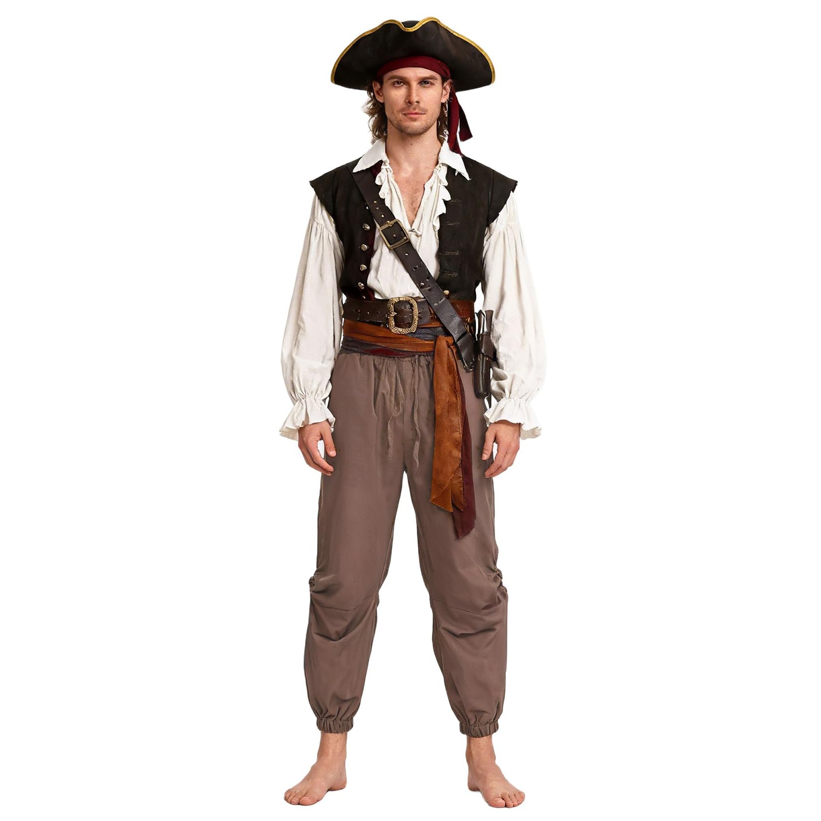 BPURB Men's Pirate Pants Vintage Medieval Renaissance Lounge Costume Loose Elastic Waist Pants Viking Navigator Trousers