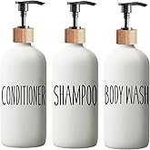 Shampoo and Conditioner Dispenser Set - Easy to Read Labels - Pump Bottle Dispenser for Shampoo, Conditioner, Body Wash - Glass Refillable Containers for Shower