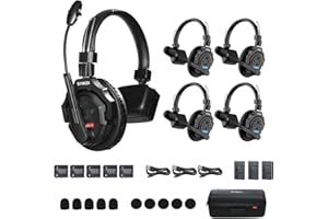 SYNCO XTalk X5 Wireless Intercom Headset 2.4GHz Full Duplex Random Master Device Design for Team Communication,Movie Shoot,Live Show Stage Performance (5PCS)