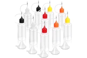 Fandamei 10 PCS Precision Tip Applicator Bottle, 5 Color Glue Applicator Bottle with 5PCS Mini Funnel, 30ml/1 Ounce Fine Needle Tip Squeeze Bottle for Alcohol Ink DIY Quilling Craft Acrylic Painting