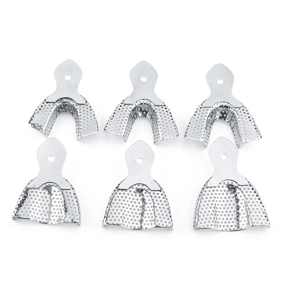 Dental Impression Trays, 6Pcs Stainless Steel Autoclavable Upper & Lower Tooth Impression Tray, Small Medium Large 3 Size Teeth Perforated Impression Mold Kit