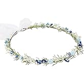 KorViSHOW Blue Flower Crown Headband, Artificial Renaissance Floral Headpiece, Fairy Elf Forest Flower Hairband for Women Girls Maternity Birthday Wedding Renfaire Festival Party Hair Accessories
