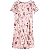 SISKIN Nightgowns for Women Cotton Sleep Shirts Womens Nightgown Short Sleeves Print Night Shirts Soft Sleepwear