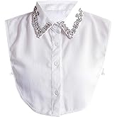 Booluee Stylish Detachable Rhinestone Fake Collar Half Shirt Blouse Chiffon False Collar White