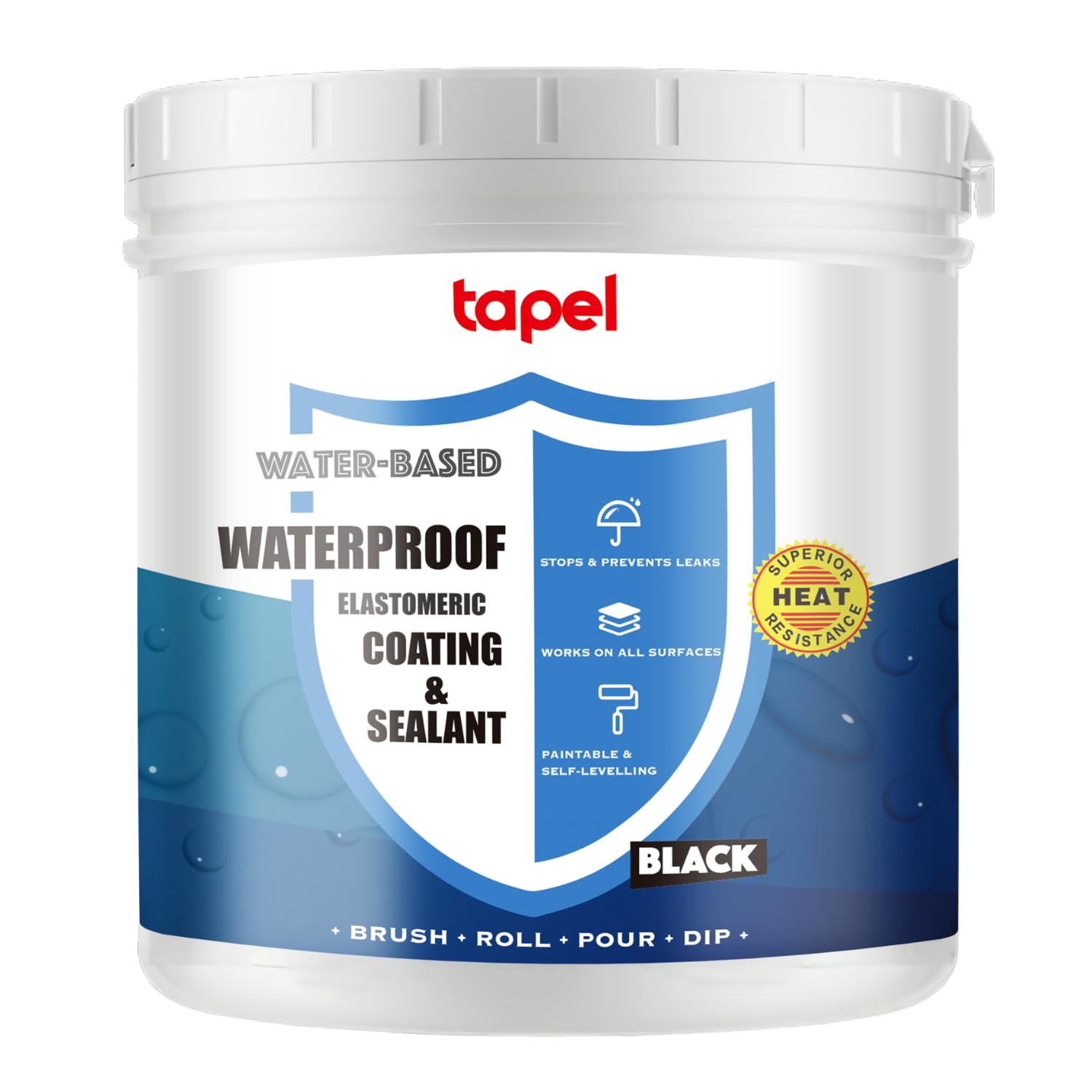 Tapel Liquid Rubber Waterproof Sealant - 3X Stronger- Black 1L - Professional Grade Roof & Concrete Coating, Indoor/Outdoor Leak Repair, Crack Filler, Weather-Resistant Protection