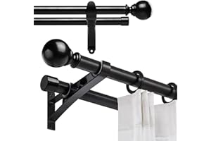 WIDYANA Double Curtain Rods for Windows 72 to 144, 1-Inches Diameter Heavy Duty Metal Dual Window Curtain Rod Set, Wall Mounted Adjustable Curtain Rod for Living Room, Bedroom Black