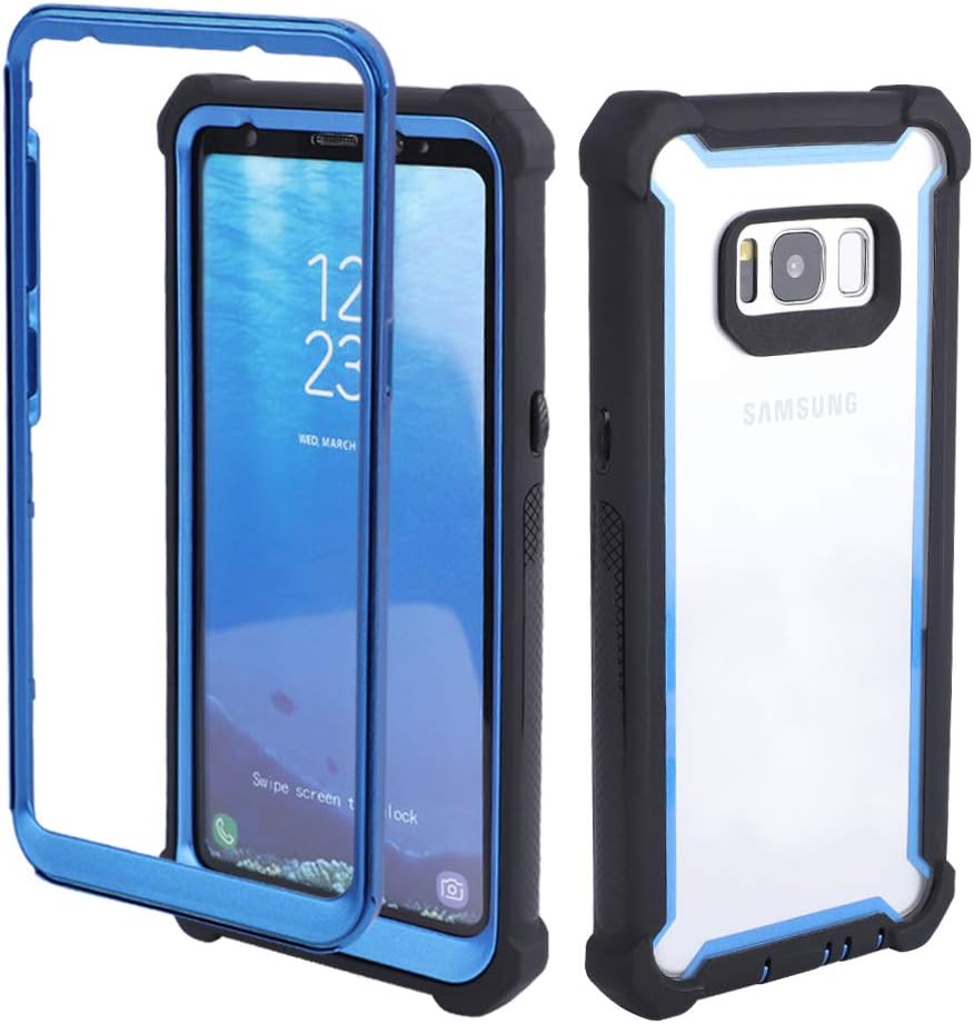 shumeifang Samsung Galaxy S8 Plus Case, 360° Protection Full-body Rugged Clear Bumper Case Wireless Charging Support for Samsung Galaxy S8 Plus - Blue/Clear