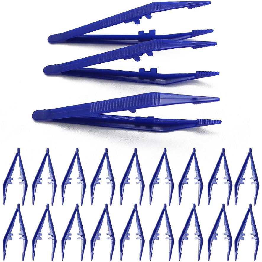 50Pcs Plastic Tweezers, 5.1inch/13cm Non-Slip Craft Tweezers Beading Tool for DIY Crafts Bead Picking Miniature Projects (Blue)