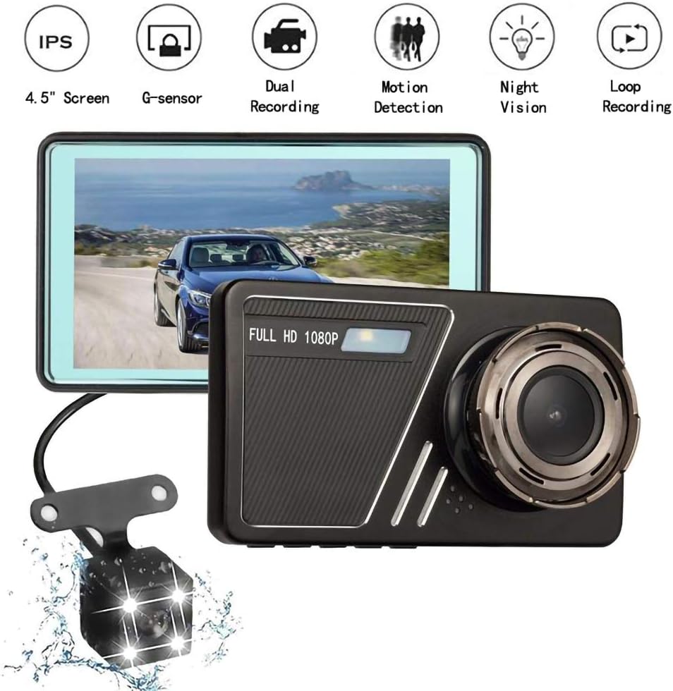 LPWCAWL Dash Cam,170&deg;Wide Angle Front and Rear Dual Cameras Dashboard Camera with 4.5" IPS Display,WDR Night Vision,Motion Detection and G-Sensor