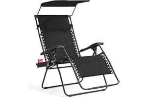 Goplus Zero Gravity Chairs, X-Large Folding Lounge Lawn Chair w/Canopy Shade & Cup Holder, Adjustable Folding Patio Recliner for Pool Porch Deck Oversize (Black)