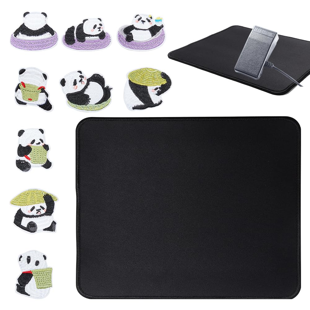 WEBEEDY Sewing Machine Foot Pedal Mat Non Slip Pad Anti-Slip Mat 30x25cm/11.8x9.84 inch with Panda Decorative Embroidery Patches Sewing Supplies Great for Sewing Machines Home Floor