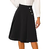 Allegra K Women's Business Casual Pleated High Waist Work Office Vintage Flared Circle Teacher Midi Skirt