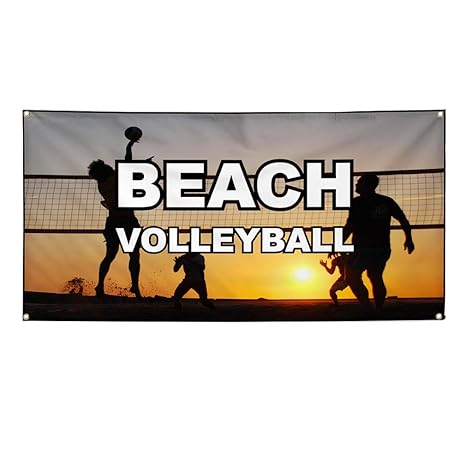 Amazon Com Vinyl Banner Sign Beach Volleyball Blackorangewhite