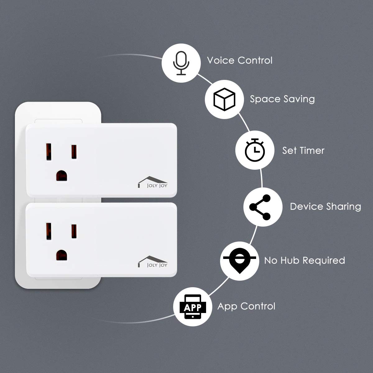 Smart Plug WiFi Outlet, Compatible With Alexa, Echo/Dot, Google Home/Mini and IFTTT, JolyJoy Smart Socket with Multiple Timer, Voice/App Remote Control, No Hub Required, 125V, 10A,1250W (2 Pack)