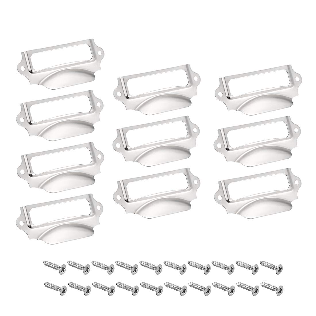 sourcing map Label Holder Pull Handles, Vintage Iron Label Frame Drawer Knobs for Cabinet Cupboard, Silver Tone 90x41mm Pack of 10 w Screws
