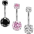 Incaton 14G Belly Button Ring Surgical Stainless Steel Round Cubic Zirconia Navel Barbell Belly Rings For Women 6/8/10/12mm