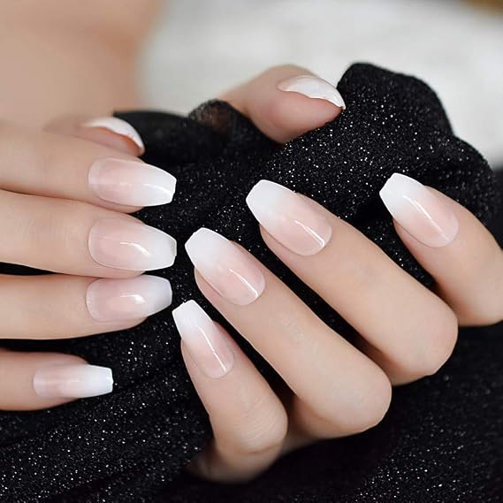 Amazon.com : Ombre French Ballerina Fake Nail Gradeint Natural Coffin