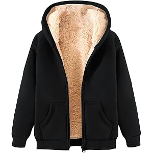 HaloPetal Fleece Jacket Women Full Zip Up Hoodie Casual Warm Sherpa Lined Sweatshirt Fall Winter Coat With Pockets
