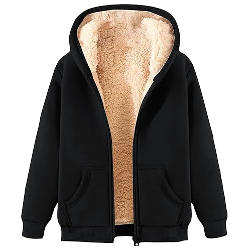 Winter Jackets for Women Uk Fleece Hoodies Ladies Fall Jumpers Full Zip Sport Jacket Outdoor Sweatshirts, Black M