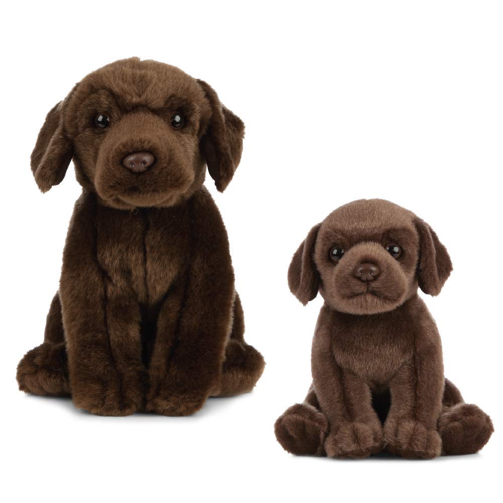 Living Nature Soft Toy Gift Bundle - Plush Chocolate Labrador Dog (20cm) & Puppy (16cm)
