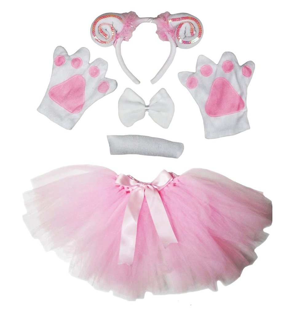 Petitebelle Headband Bowtie Tail Gloves Tutu 5pc Girl Costume 1-10y (Sheep(Pink), 1-5 Years)