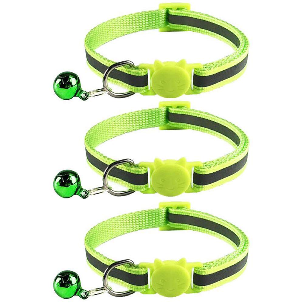 Tafeiya 3x Reflective Design Adjustable Cat Collars More Safety Quick Release Safety Buckle with Bell (Fluorescent Green)
