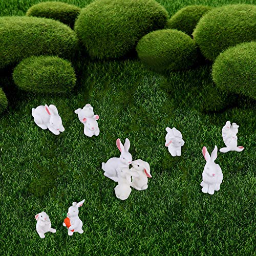 Fashionclubs 10pcs Mini Bunny Figurines Animal Characters Toys Cake Cupcake Toppers Miniature Rabbit Figures for Kids Playset Fairy Garden Easter Party Decorations