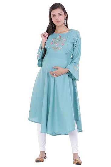 Women's Cotton A-Line Maternity Kurta/Easy Breast Feeding/Breastfeeding Kurti/Western Dress with Zippers for Nursing Pre and Post Pregnancy