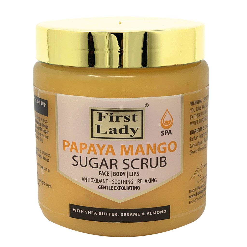 First Lady Papaya Mango Sugar Scrub 500ml – Exfoliating Face, Body & Lip Scrub with Shea Butter, Almond Oil & Sesame Oil – Hydrating Skin Polish for Smooth, Glowing Skin