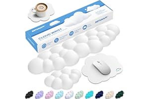 Retuhapy Cloud Wrist Rest Keyboard Cushion, 4-in-1 Ergonomic Cloud Keyboard Wrist Rest and Mouse Pad Set with Memory Foam Arm Support for Palm, Cute Desk Accessory for PC Gaming Setup, White