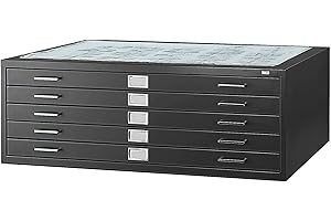 Safco 5-Drawer Flat File Organizer for Construction, Design, Architecture, Engineering & 30" x 42" Large Documents, Black