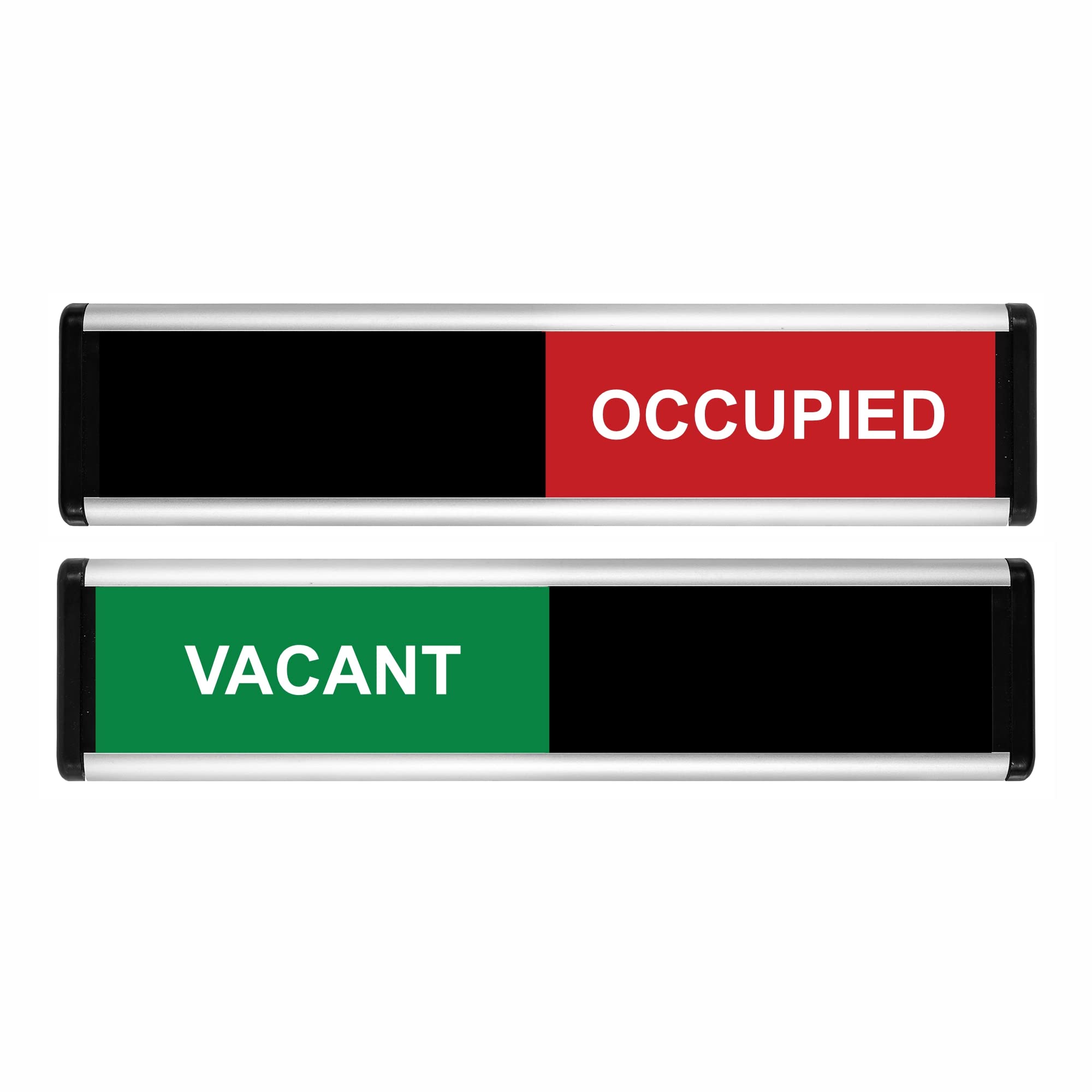 ViroDisplay® Vacant/Occupied Sliding Door Sign – Green/Red Edition – 264 x 60mm – Anodised Silver Profile with Black End Caps – Self-Adhesive Fixing