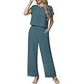 Lepunuo 2 Piece Sets for Women Summer Cap Sleeve Crop Top Wide Leg Pants Matching Lounge Set Vacation Beach Travel Outfits