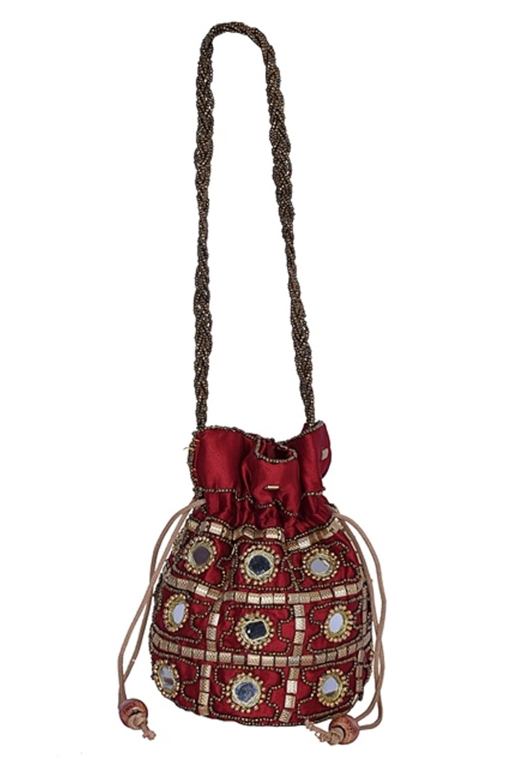 decot women's cotton embroidery design potli hand bag (dark red)