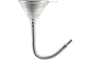 QWORK Spout Funnel with 14-9/16" Long Flexible Hose and Strainer, Steel Universal Priming Funnel for All Oils,Diesel Fuel and