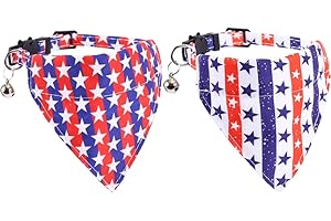 Lamphyface American Flag Cat Collar with Bell Bandana Star Adjustable 4th of July Breakaway Cat Kitten Collars for Independence Day