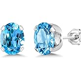 Gem Stone King 3.00 Cttw Swiss Blue Topaz Stud Earrings For Women Men | Gemstone Birthstone | Oval 8X6MM