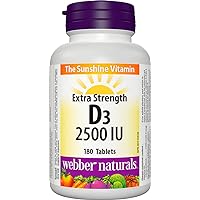 Webber Naturals Vitamin D3 2500 IU Extra Strength, 180 Tablets, For Healthy Bones, Teeth, and Helps Prevent Vitamin D Deficie