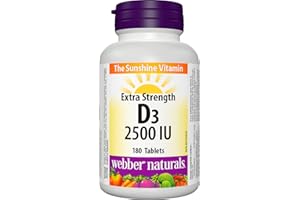 Webber Naturals Vitamin D3 2500 IU Extra Strength, 180 Tablets, For Healthy Bones, Teeth, and Helps Prevent Vitamin D Deficie