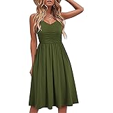 YATHON Casual Dresses for Women Sleeveless Cotton Summer Beach Dress A Line Spaghetti Strap Sundresses with Pockets
