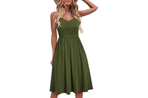 YATHON Casual Dresses for Women Sleeveless Cotton Summer Beach Dress A Line Spaghetti Strap Sundresses with Pockets