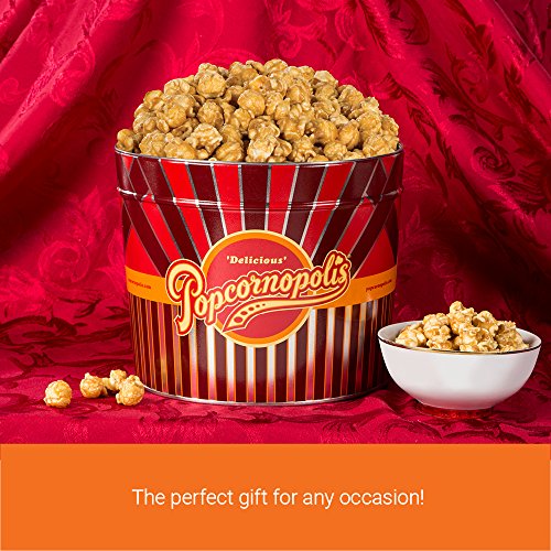 Popcornopolis Gourmet Caramel Popcorn 1.26 Gallon Tin, Perfect Popped