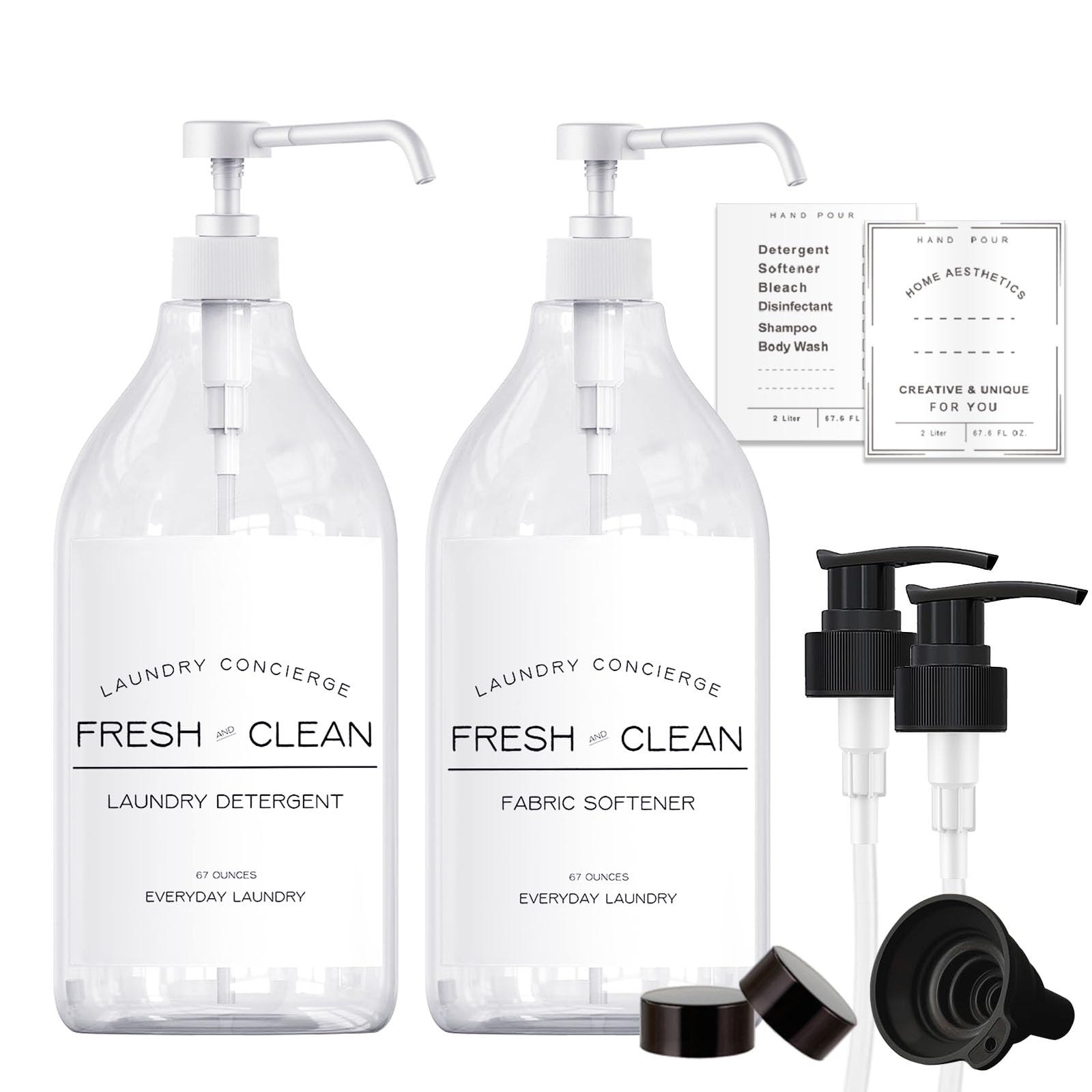 Photo 1 of 1/2 Gallon Laundry Detergent Dispenser Bottle - Refillable Fabric Softener Clear Pump Bottle - Liquid Soap Dispenser for Laundry Room Organization, BPA Free & PET Plastic - Pack of 2