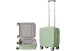 HANKE 14 Inch Underseat Luggage Carry on Suitcase Free Boarding Personal Item, Mixi Spinner Wheels Hardshell Lightweight PC Suitcases for Short Travel, Avocado Green