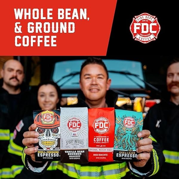 FIRE DEPARTMENT COFFEE – SALTED CARAMEL BOURBON COFFEE – GIVES BACK TO FIREFIGHTERS – PREMIUM BOURBON INFUSED – WHOLE BEAN MEDIUM ROAST – NON-ALCOHOLIC – ROASTED IN THE USA – VETERAN OWNED – 12 OZ